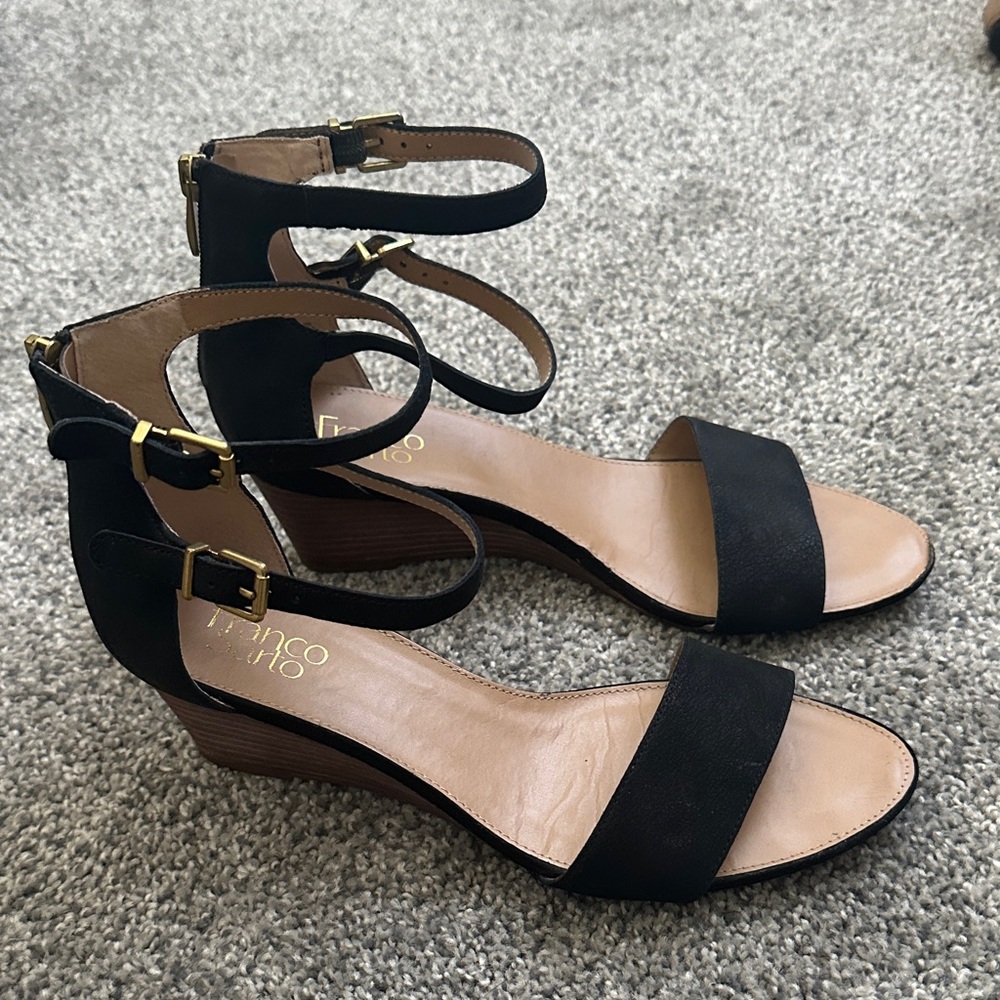 Franco Sarto Black Open-Toe Ankle-Strap low wedge sandal - Picture 5 of 5